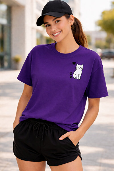 ArtYus Χαριτωμένο μπλουζάκι Unisex Oversize με στάμπα γάτας και πατούσας – Βα...