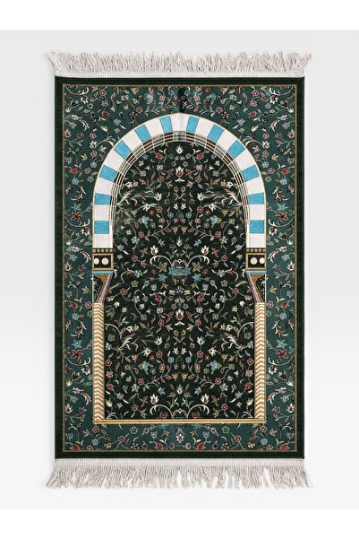 Deniz Elmasları Ravza Pattern Mihraplı Floral Motif Chenille Prayer Rug – Non...