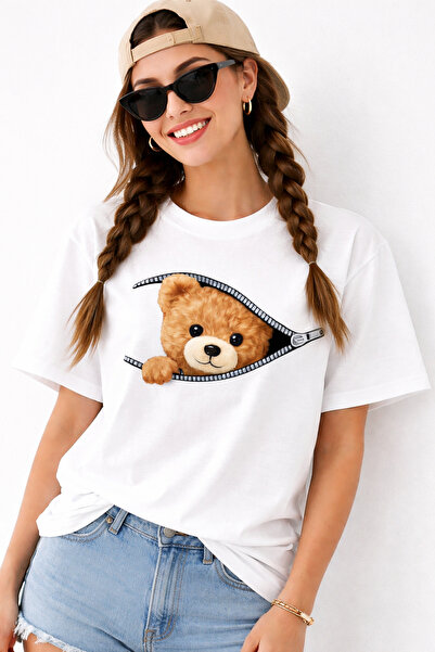 ArtYus Μπλουζάκι Unisex Oversize με στάμπα αρκουδάκι με φερμουάρ – Βαμβακερό ...