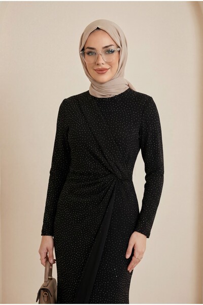 Modamorfo Βραδινό φόρεμα με ντραπέ μέση, διπλό στρώμα και λεπτομέρεια από δια...