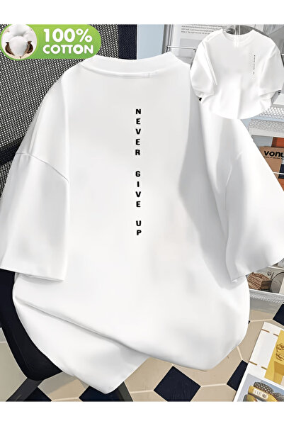 one button Μην τα παρατάτε ποτέ - Μπλουζάκι Premium Oversize με στάμπα διπλής...