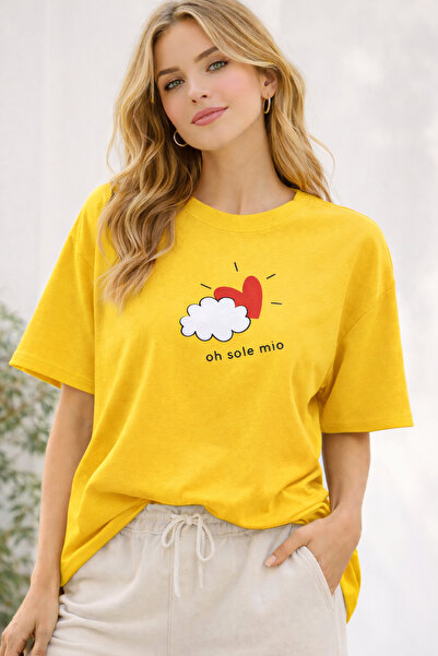 ArtYus Oh Sole Mio Heart Printed Unisex Oversize T-Shirt – Cotton Crew Neck T...