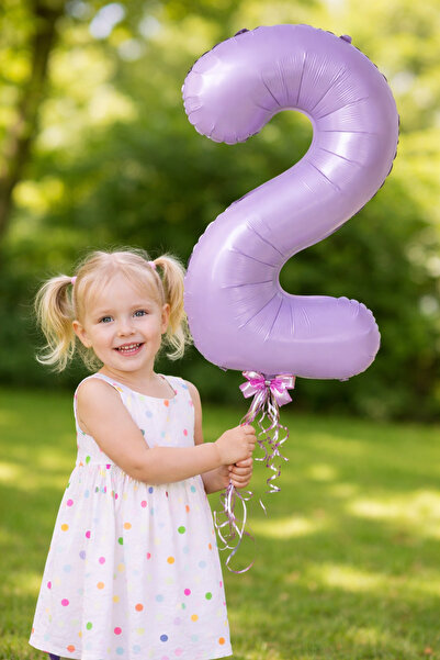 Partifabrik Makaron Lila Two 2 Year Old Number Foil Balloon 34 Inch
