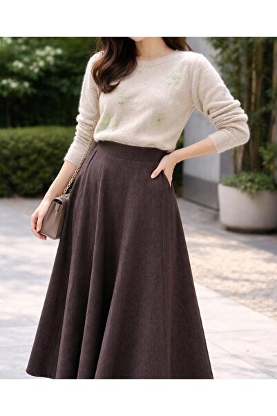 TUGBA COLLECTION Yeni Sezon Bel Lastikli Şık ve Sade Kot Etek