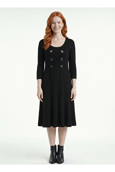 Neden Tekstil Γυναικείο Μαύρο Μίντι Φόρεμα