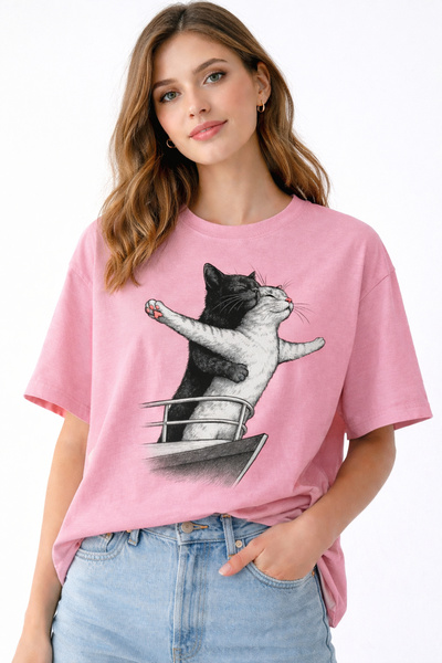 ArtYus Cat Couple Titanic Printed Unisex Oversize T-Shirt – Cotton Crew Neck ...