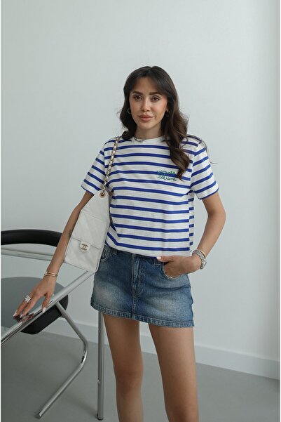 Havoş Μπλουζάκι με στάμπα με λευκά μπλε ριγέ γράμματα