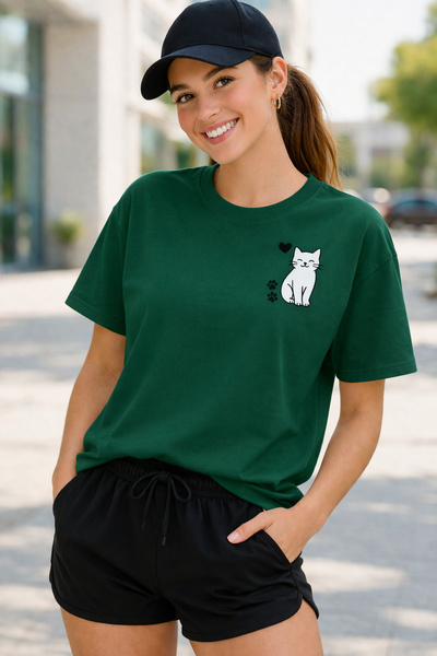 ArtYus Cute Cat & Paw Print Unisex Oversize T-Shirt – Cotton Crew Neck Casual...