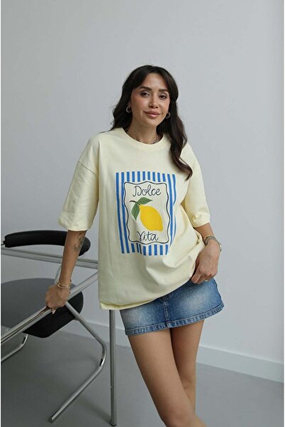 Havoş Sarı Dolce Vita Baskılı Tişört