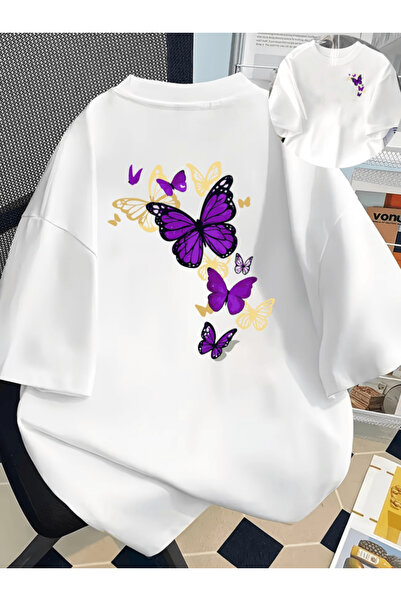 one button Purple and yellow butterfly double-sided printed premium oversize ...
