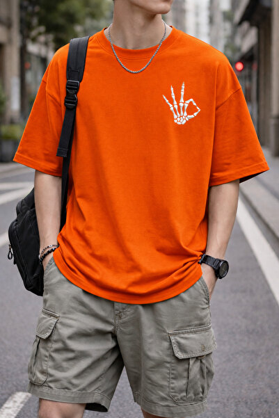 ArtYus Skeleton Hand Ok Printed Unisex Oversized T-Shirt – Cotton Crew Neck C...