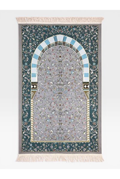 Deniz Elmasları Ravza Pattern Mihraplı Floral Motif Chenille Prayer Rug – Non...