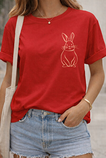 ArtYus Minimal Rabbit Print Unisex Oversize T-Shirt – Cotton Crew Neck Casual...