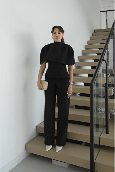 Havoş Black Renika Cape Blouse Pants Set