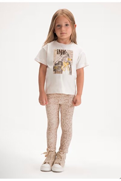 MAYORAL Li̇mi̇ Girl's Soft Textured Flexible Tights and T-Shirt 2-Piece Set