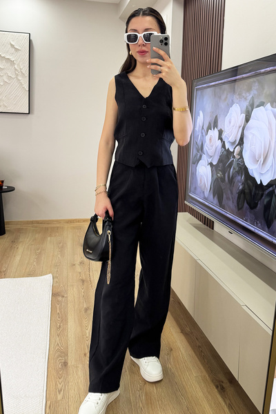 İlayda Toprak Σετ υφασμάτινο κοστούμι Midnight Alt Top με μαύρο μπλε γιλέκο κ...