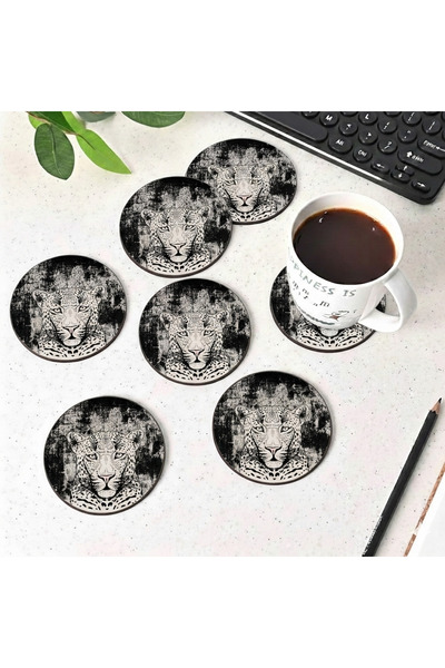NOSTA Set of 6 Leopard Themed Coasters – with Protection Box