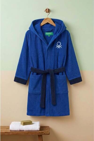 United Colors of Benetton Be-2815-Bl رداء حمام للأطفال 100% قطن أزرق مقاس 65×...