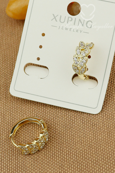 Keyifli Hayaller Xuping Vip Küpe - Xuping Taşlı Yaprak Model Halka Xuping 14K...