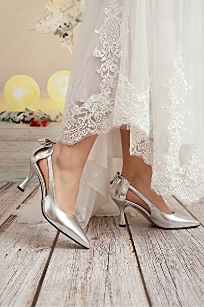 Modavien Women's 7 cm Silver Bow Evening Dress Shoes