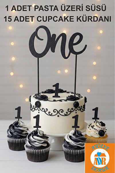Atölye Doruk Black 1 Year Old Birthday Cake Decoration - One Cake Letter - Nu...