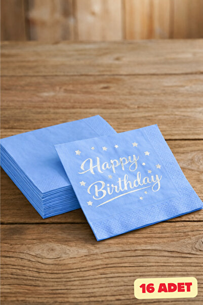 Baloncu Nene Mavi Happy Birthday Yıldızlı Peçete Doğum Günü Parti Peçetesi 16...