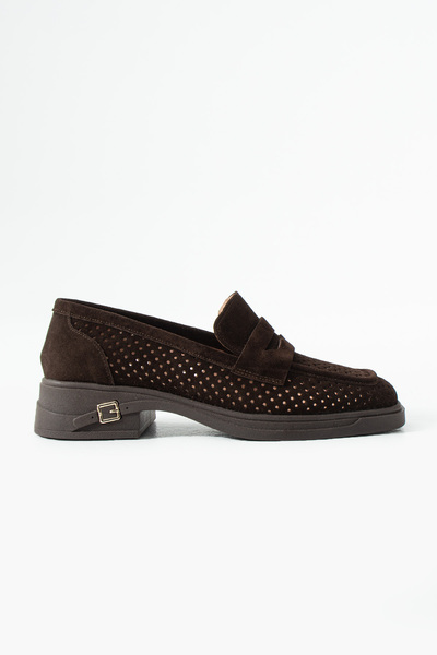 dericia shoes Azura Hakiki Deri Süet Kahverengi Günlük Kadın Loafer Ayakkabı