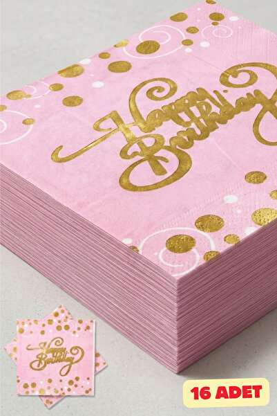 Baloncu Nene Happy Birthday Pembe Peçete Gold Baskılı Doğum Günü Parti Peçete...