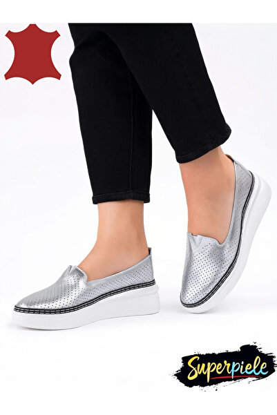 ANGEL BLUE Women's genuine leather lace-free sneakers with thick soles