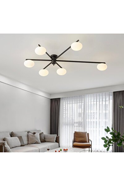 demet habek mylights Modern Yassı Küre Sputnik Avize 6 Kollu Mat Opal Glob UF...