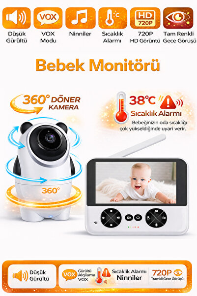 SONREİR 4.3 İnç Ekranlı Bebek Kamerası Gece Görüşlü Hareketli Sıcaklık Ölçerl...