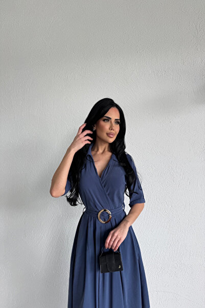 KAMACI BUTİK Shirt Collar Belt Dress