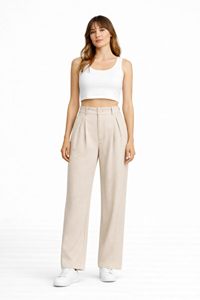 M&N Women's Black High Waist Palazzo Pants Pleated Button Detailed Loose Fit ...