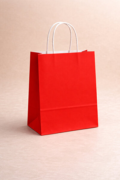 Atölye Kraft Kırmızı Renk Kraft Çanta 25x12x31 cm 5 Adet