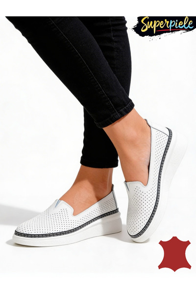 ANGEL BLUE Women's genuine leather lace-free sneakers with thick soles