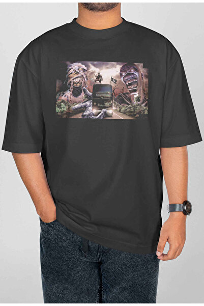 buzagi tasarım ürünleri Iron Maiden Digital Print Oversize Unisex T-Shirt