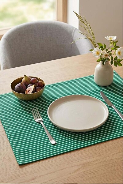 United Colors of Benetton بي-28460-جي آر طقم أدوات مائدة أمريكي أخضر مخطط 4 ق...