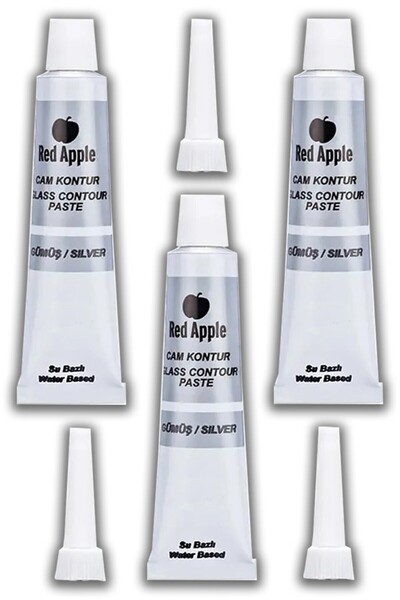 Artlantis Gümüş Gri Kontür Boyası 20 ml 3 Adet Red Aple Cam Vitray Boyası Kon...