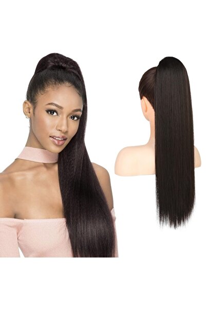 OEM Extensie de păr coadă de cal, 56 cm, sintetică, dreaptă, negru-maro