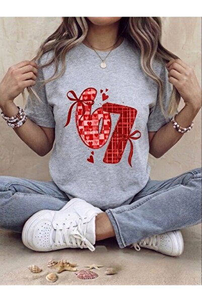 SİBELİZE Women's Gray 67 Printed Oversize T-Shirt
