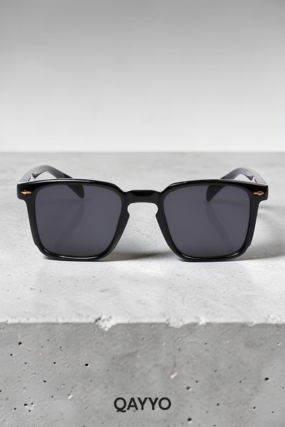 QAYYO Accessories Jack Metal Square Black Gold Frame Unisex Uv400 Sunglasses