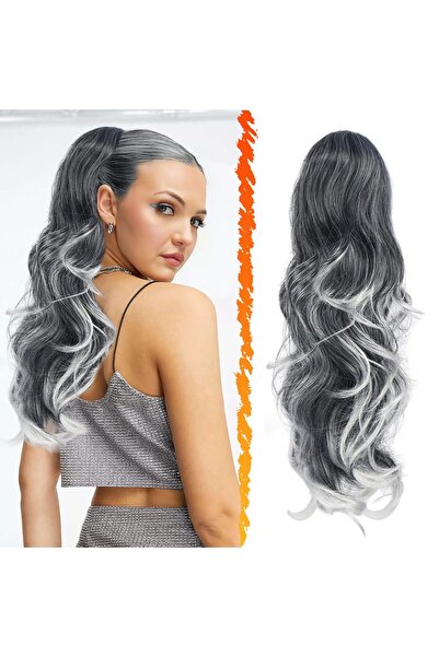 OEM Extensii de păr coadă de cal, cu șnur, 50 cm, ondulate și buclate, gri cu...