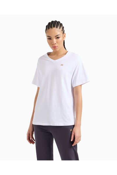 EA7 Γυναικείο μπλουζάκι με κανονική εφαρμογή, ελαστικό βαμβακερό, με μεταλλικ...