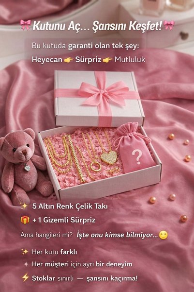 Novalune Gizemli Süpriz Takı Kutusu 5 Adet Çelik Gold Takı +1 Gizemli Süpriz ...