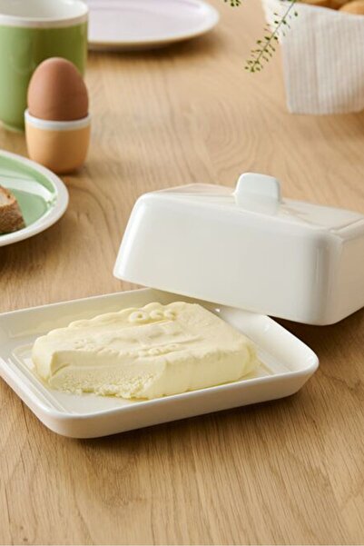 Tchibo Porcelain Butter Dish Plate With Led, Cream