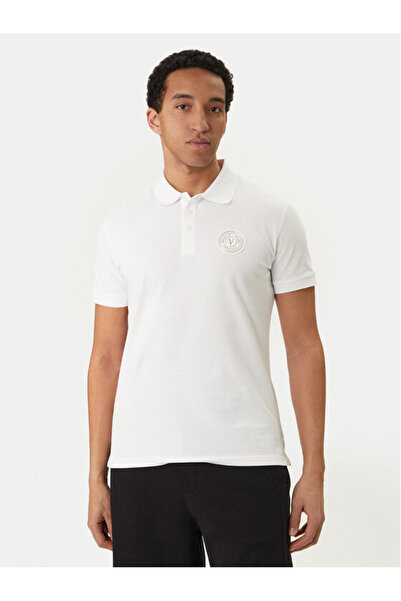 Versace Men's Regular Fit Logo Patterned Cotton Short Sleeve White Polo Neck ...