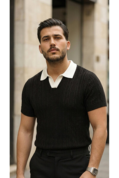 kendim fashion Men's Patterned Short Sleeve Knitwear T-Shirt - 100% Cotton Ac...