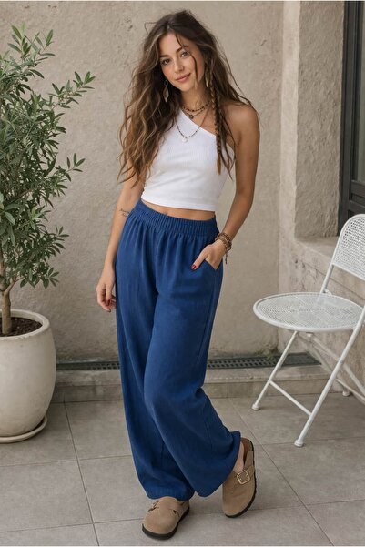 bb butik basic Γυναικείο παντελόνι από ύφασμα Draped Ayrobin - Βασικό παντελό...