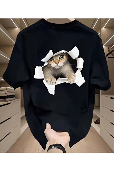 NOURAM Men'S Funny Peeking Cat Graphic T-Shirt - Oversized Loose Fit Cotton T...