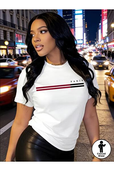 NOURAM Women'S T-Shirt , Black & White Stripes, Machine Washable, Casual Short